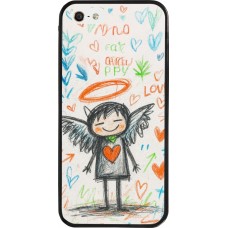 Coque iPhone 5/5s / SE (2016) - Silicone rigide noir Little Angel Sketch Love