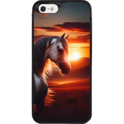 iPhone 5/5s / SE (2016) Case Hülle - Silikon schwarz Majestätischer Sonnenuntergang Pferd