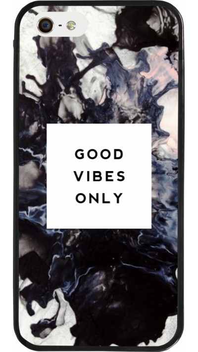 Coque iPhone 5/5s / SE (2016) - Silicone rigide noir Marble Good Vibes Only