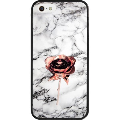 iPhone 5/5s / SE (2016) Case Hülle - Silikon schwarz Marble Rose Gold