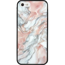 Coque iPhone 5/5s / SE (2016) - Silicone rigide noir Marbre Rose Lumineux