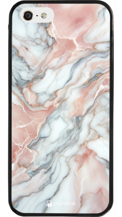 Coque iPhone 5/5s / SE (2016) - Silicone rigide noir Marbre Rose Lumineux