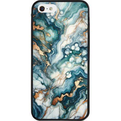 Coque iPhone 5/5s / SE (2016) - Silicone rigide noir Marbre Vert Bleu Doré