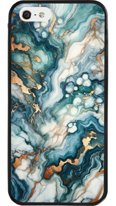 Coque iPhone 5/5s / SE (2016) - Silicone rigide noir Marbre Vert Bleu Doré