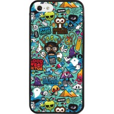 Coque iPhone 5/5s / SE (2016) - Silicone rigide noir Mixed Cartoons Turquoise