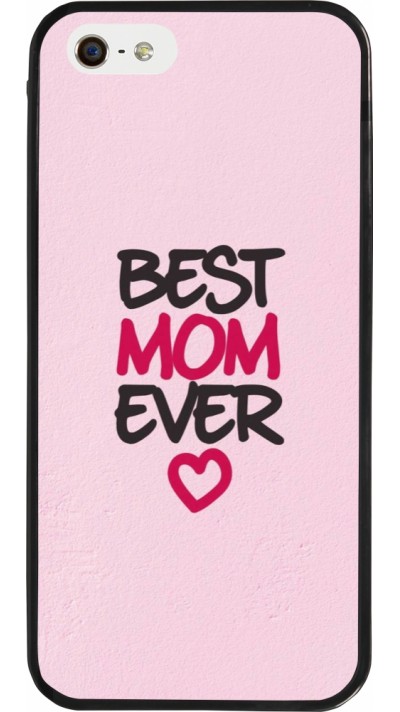 Coque iPhone 5/5s / SE (2016) - Silicone rigide noir Mom 2023 best Mom ever pink