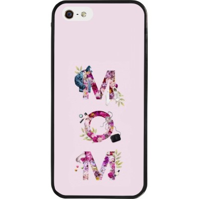 Coque iPhone 5/5s / SE (2016) - Silicone rigide noir Mom 2024 girly mom