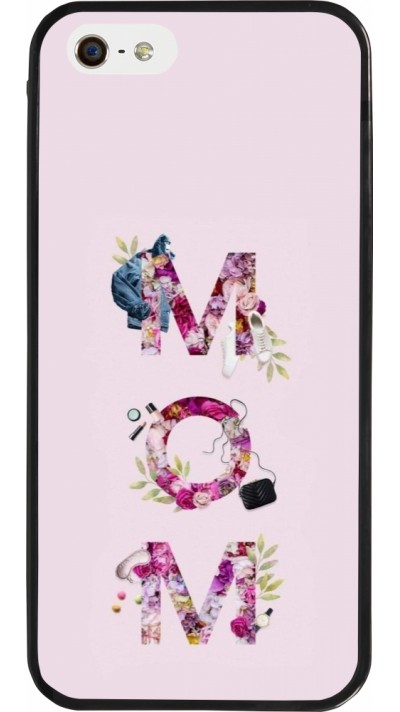 Coque iPhone 5/5s / SE (2016) - Silicone rigide noir Mom 2024 girly mom