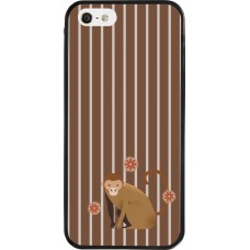 Coque iPhone 5/5s / SE (2016) - Silicone rigide noir Monkey with stripes