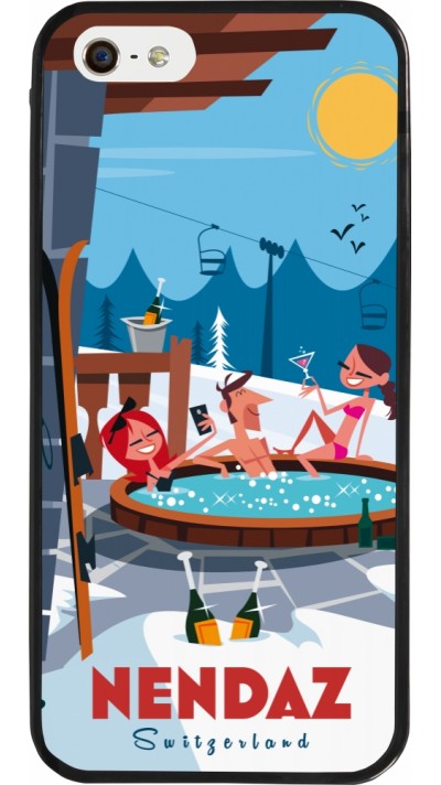 iPhone 5/5s / SE (2016) Case Hülle - Silikon schwarz Nendaz Mountain Jacuzzi