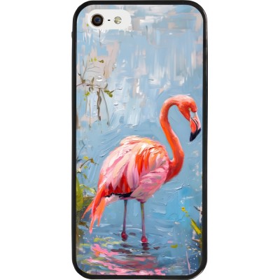 iPhone 5/5s / SE (2016) Case Hülle - Silikon schwarz Paint Flamingo