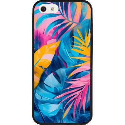 Coque iPhone 5/5s / SE (2016) - Silicone rigide noir Palms Blue