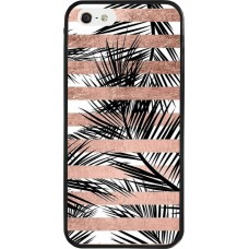 iPhone 5/5s / SE (2016) Case Hülle - Silikon schwarz Palm trees gold stripes