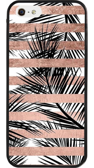 iPhone 5/5s / SE (2016) Case Hülle - Silikon schwarz Palm trees gold stripes