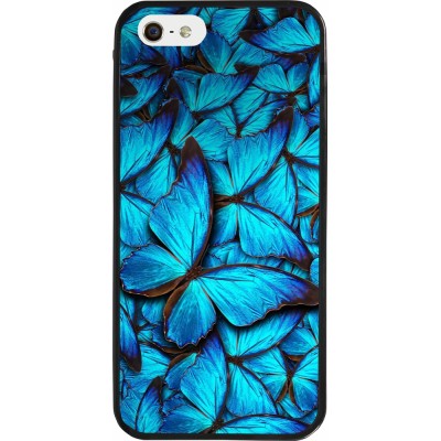 iPhone 5/5s / SE (2016) Case Hülle - Silikon schwarz Papillon bleu