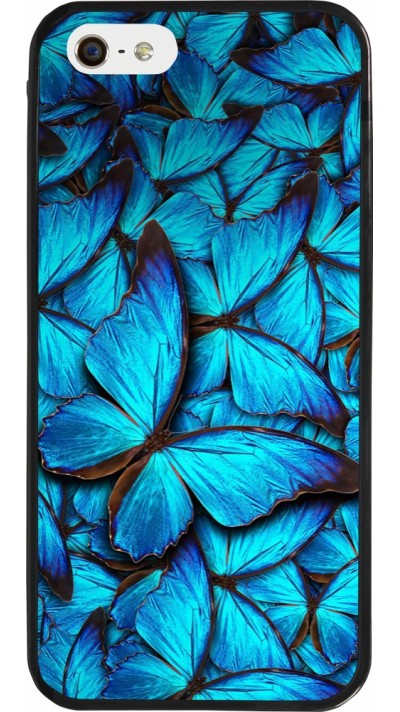 iPhone 5/5s / SE (2016) Case Hülle - Silikon schwarz Papillon bleu