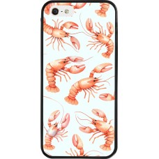Coque iPhone 5/5s / SE (2016) - Silicone rigide noir Pattern de homards pastels