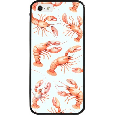 iPhone 5/5s / SE (2016) Case Hülle - Silikon schwarz Muster von pastellfarbenen Hummern