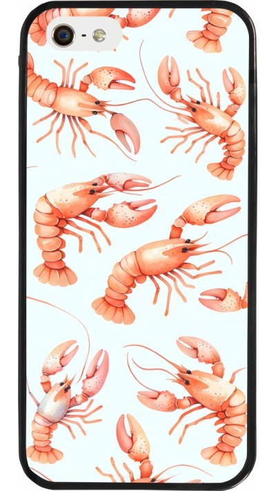 iPhone 5/5s / SE (2016) Case Hülle - Silikon schwarz Muster von pastellfarbenen Hummern