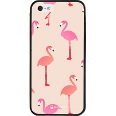 iPhone 5/5s / SE (2016) Case Hülle - Silikon schwarz Pink Flamingos Pattern