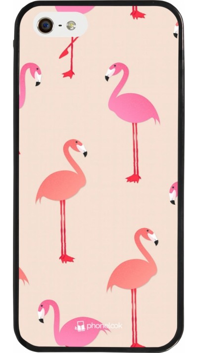 iPhone 5/5s / SE (2016) Case Hülle - Silikon schwarz Pink Flamingos Pattern