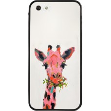 iPhone 5/5s / SE (2016) Case Hülle - Silikon schwarz Pink Girafe Paint