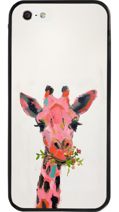 iPhone 5/5s / SE (2016) Case Hülle - Silikon schwarz Pink Girafe Paint