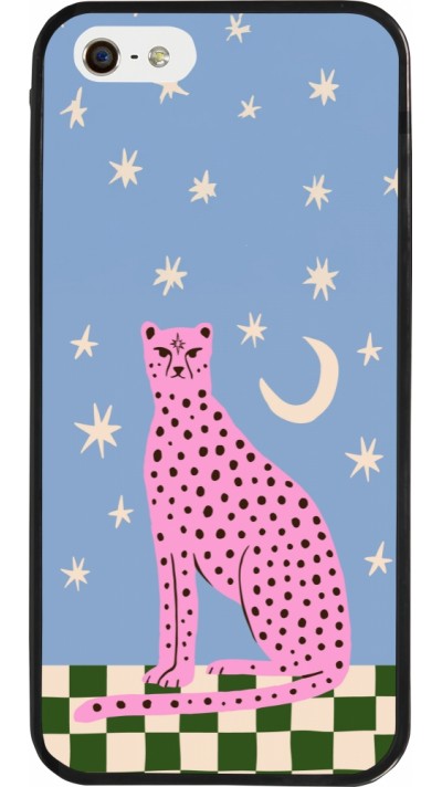 iPhone 5/5s / SE (2016) Case Hülle - Silikon schwarz Pink leopard with stars 2026