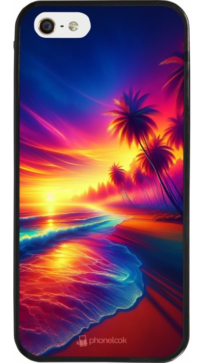 iPhone 5/5s / SE (2016) Case Hülle - Silikon schwarz Strand Sonnenuntergang auffällig