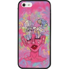 Coque iPhone 5/5s / SE (2016) - Silicone rigide noir Psychedelic pink mushroom