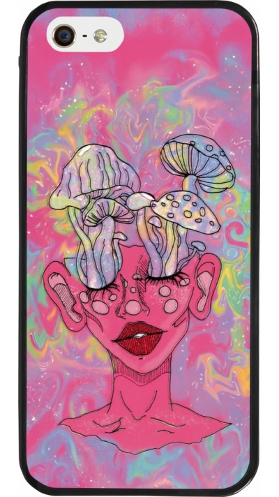iPhone 5/5s / SE (2016) Case Hülle - Silikon schwarz Psychedelic pink mushroom