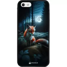 Coque iPhone 5/5s / SE (2016) - Silicone rigide noir Renard lune forêt