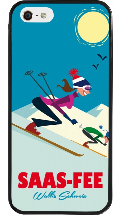 Coque iPhone 5/5s / SE (2016) - Silicone rigide noir Saas-Fee Ski Downhill