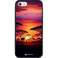Coque iPhone 5/5s / SE (2016) - Silicone rigide noir Safari sunset wildlife