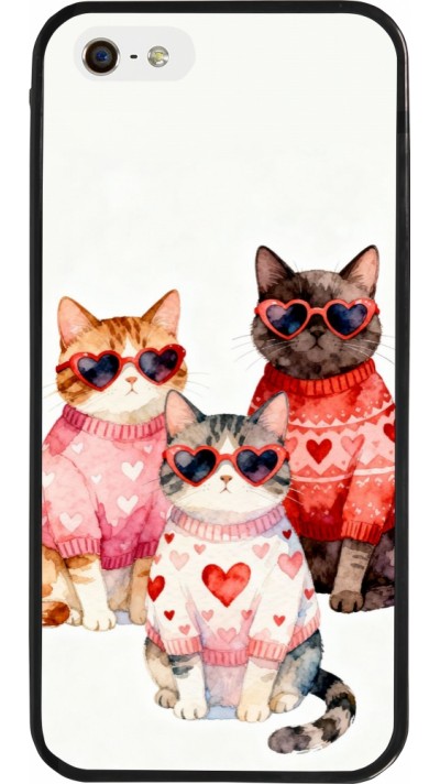 Coque iPhone 5/5s / SE (2016) - Silicone rigide noir Saint Valentines Day 26 Cat Love