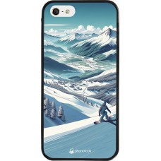 Coque iPhone 5/5s / SE (2016) - Silicone rigide noir Snowboarder Montagne