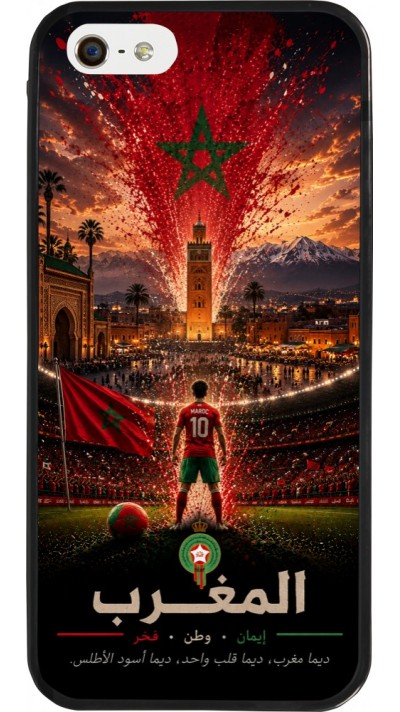 Coque iPhone 5/5s / SE (2016) - Silicone rigide noir Football Maroc splash 2026