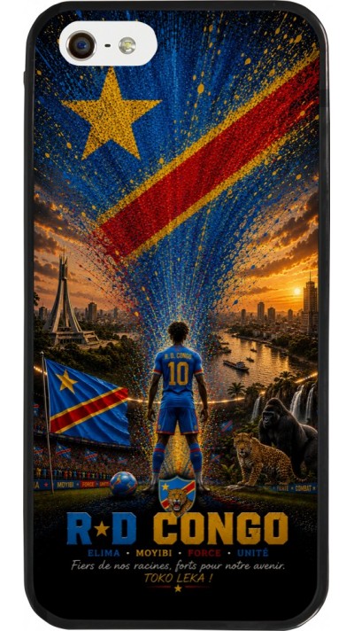 Coque iPhone 5/5s / SE (2016) - Silicone rigide noir Football République démocratique du Congo splash 2026