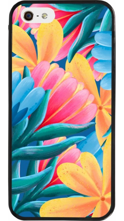 Coque iPhone 5/5s / SE (2016) - Silicone rigide noir Spring 23 colorful flowers