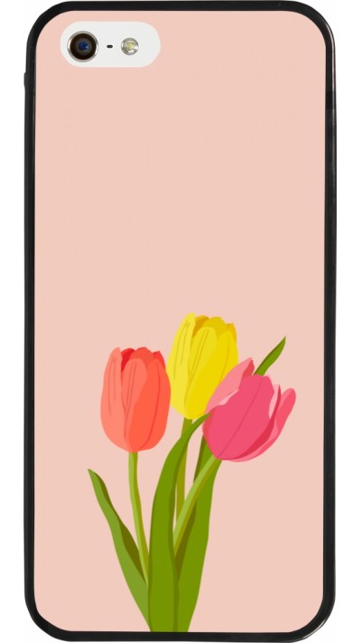 Coque iPhone 5/5s / SE (2016) - Silicone rigide noir Spring 23 tulip trio