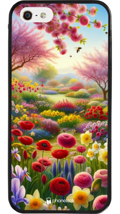 Coque iPhone 5/5s / SE (2016) - Silicone rigide noir Spring 25 Bouquet printemps