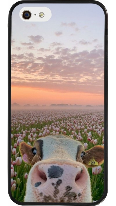 Coque iPhone 5/5s / SE (2016) - Silicone rigide noir Cow with tulips Spring 2026