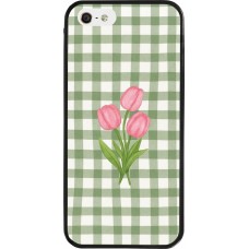 Coque iPhone 5/5s / SE (2016) - Silicone rigide noir Green vichy tulips 2026