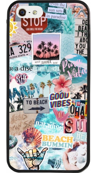 Coque iPhone 5/5s / SE (2016) - Silicone rigide noir Summer 20 collage