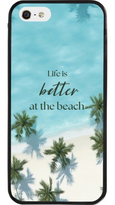Coque iPhone 5/5s / SE (2016) - Silicone rigide noir Summer 2025 Life is better at the beach