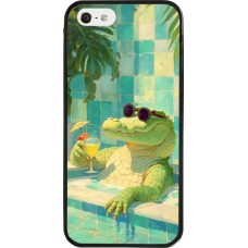 Coque iPhone 5/5s / SE (2016) - Silicone rigide noir Crocodile in the swimming pool Summer 2026