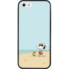 Coque iPhone 5/5s / SE (2016) - Silicone rigide noir Snoopy on the beach Summer 2026