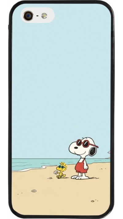 Coque iPhone 5/5s / SE (2016) - Silicone rigide noir Snoopy on the beach Summer 2026