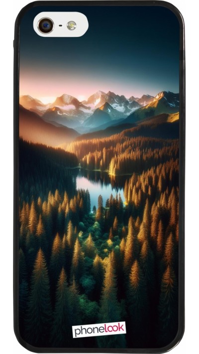 iPhone 5/5s / SE (2016) Case Hülle - Silikon schwarz Sonnenuntergang Waldsee