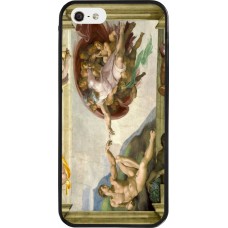Coque iPhone 5/5s / SE (2016) - Silicone rigide noir Tableau art - La Création d’Adam - Michel-Ange